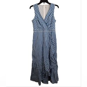 J. Crew Blue Gingham White Sleeveless Wrap Dress Size 4